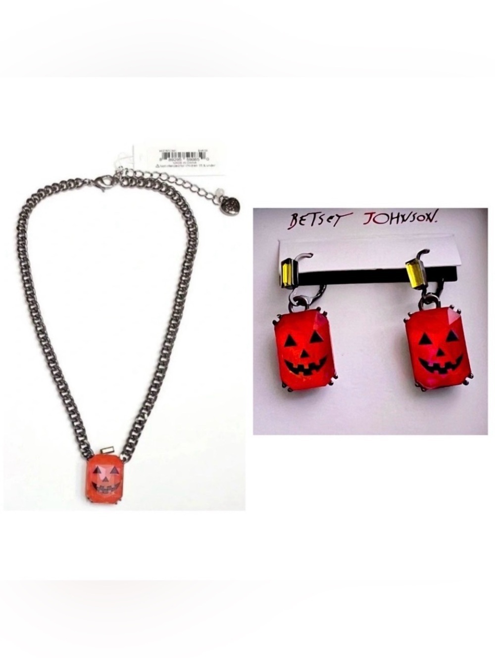 BETSEY JOHNSON SET Halloween Jack-o-Lantern Pumpkin Necklace & Earrings NWT